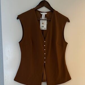 H&M Brown Sleeveless Button-Down Vest